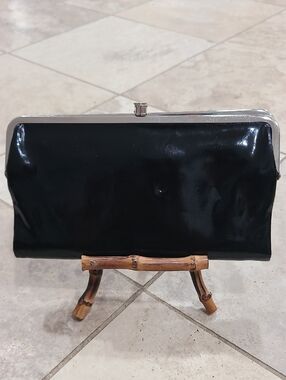 HOBO Black Patent Clutch with Silver Frame